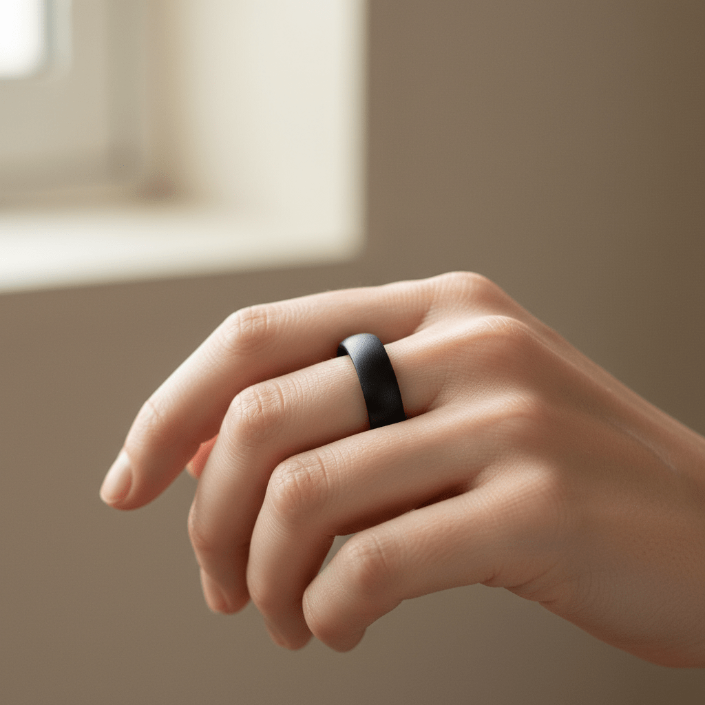 Oura Ring 5 StealthBiohacking DevicesOuraWellness Path HoldingOura Ring 5 Stealth worn on finger – Biohacking Wearable for Sleep, HRV & Recovery